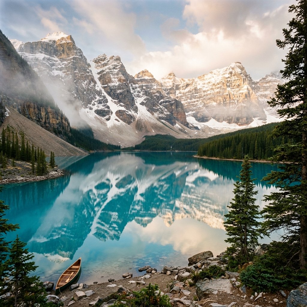 Alpine mountain peaks lake reflection